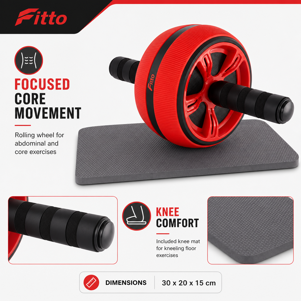 96 Pieces Abdominal Exercise Wheel with Knee Mat, Red and Black Core Training Roller for Home Workouts