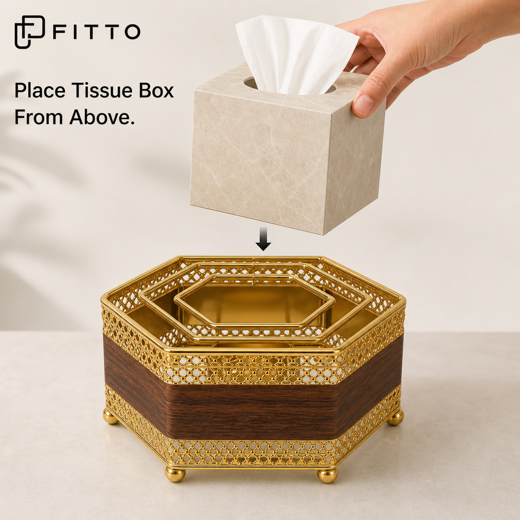 96 Pieces Decorative Hexagonal Tissue Box Holder, Gold and Brown, 1 Piece