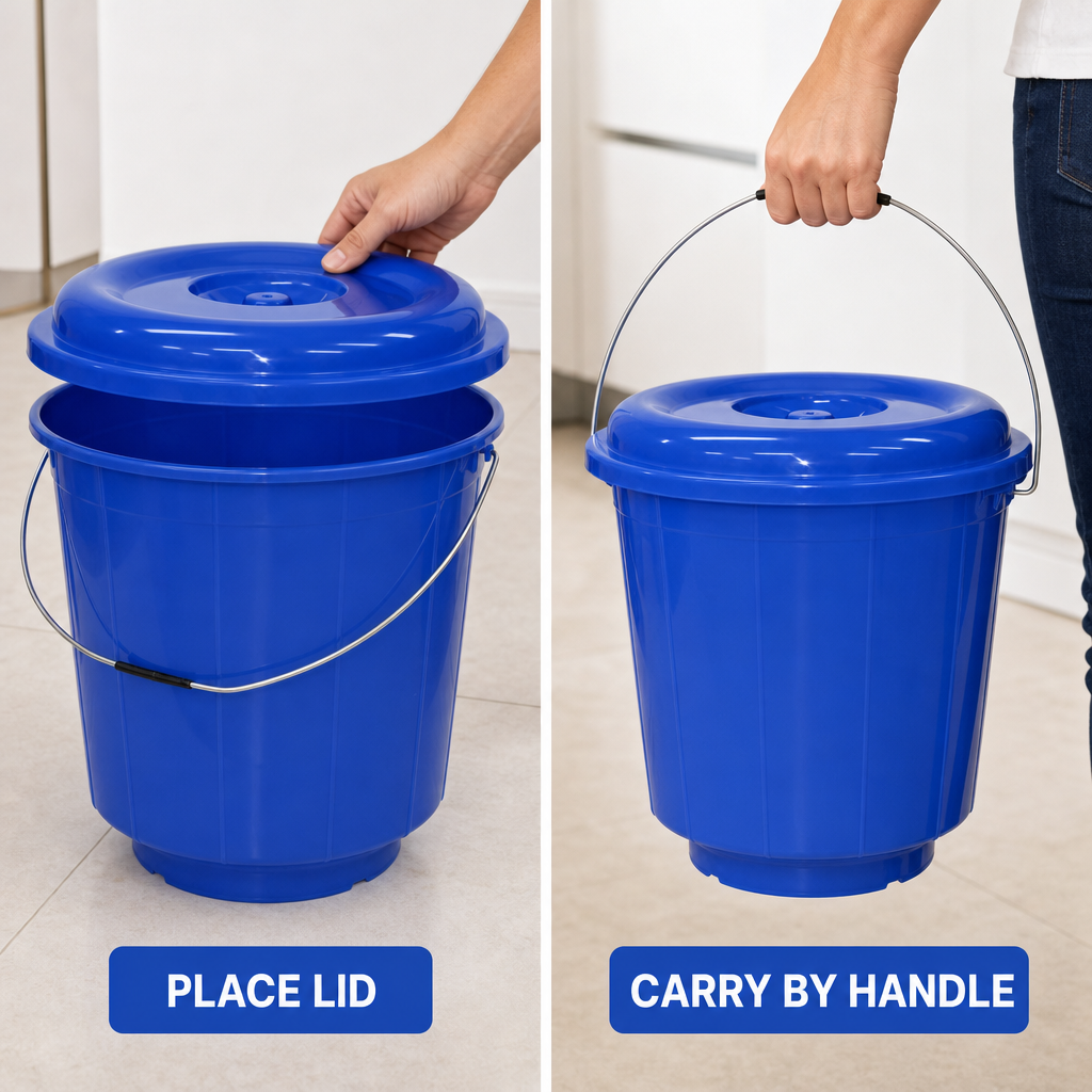 96 Pieces Plastic Bucket with Lid and Carry Handle, 9 Litre, Blue