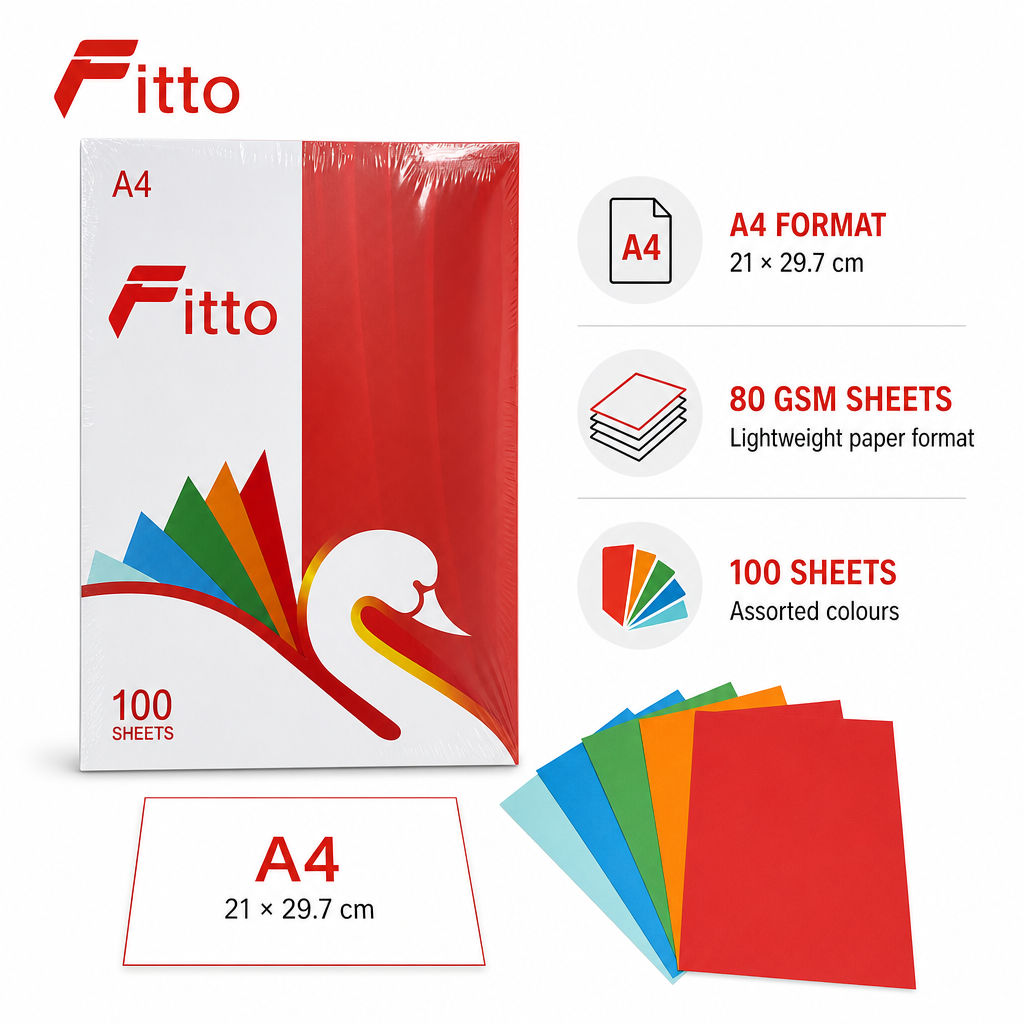 96 Pieces A4 Colored Paper, 80 GSM, Assorted Colours, 21 × 29.7 cm, 100 Sheets