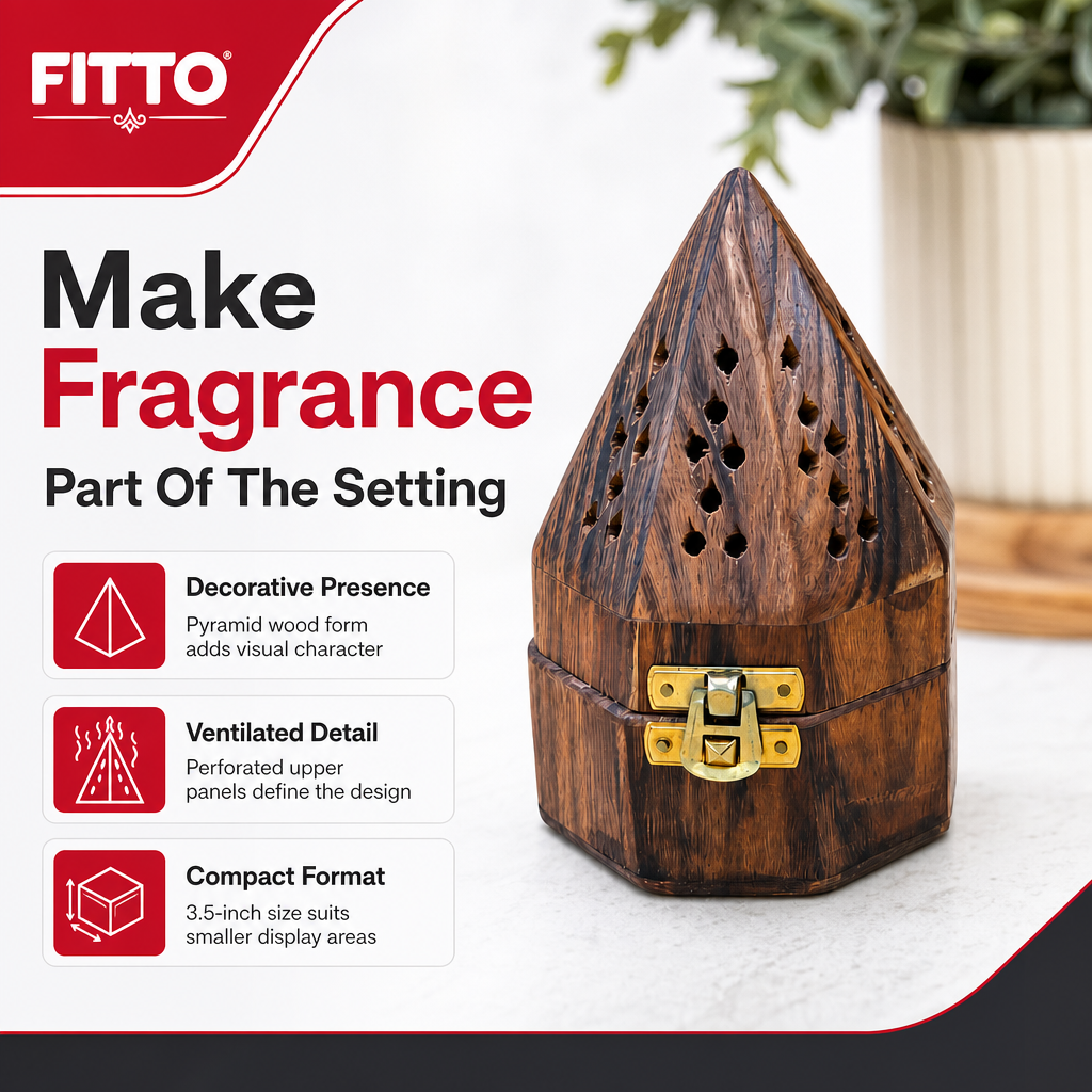96 Pieces Wooden Pyramid Incense Burner Box with Latch and Ventilation Holes, Brown, 3.5 Inch
