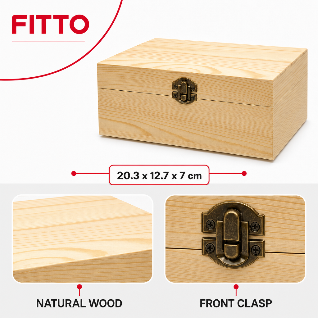72 Pieces Wooden Storage Box, 8 x 5 Inch Natural Wood Organizer with Front Clasp, 1 Piece