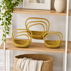 48 Pieces Oval Wicker Storage Baskets with Handles, Gold, Set of 3