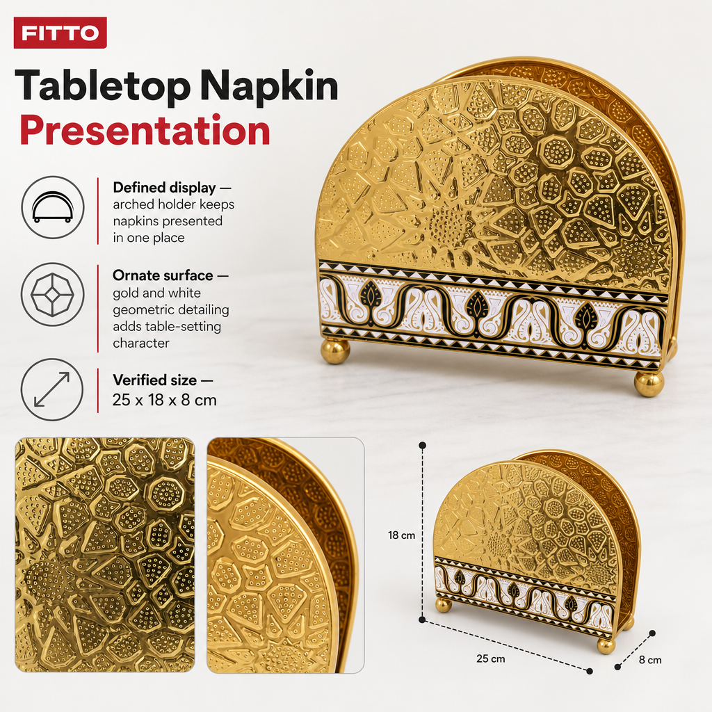 96 Pieces Decorative Metal Napkin Holders, Gold and White Patterned Table Setting Organizer, 1 Piece