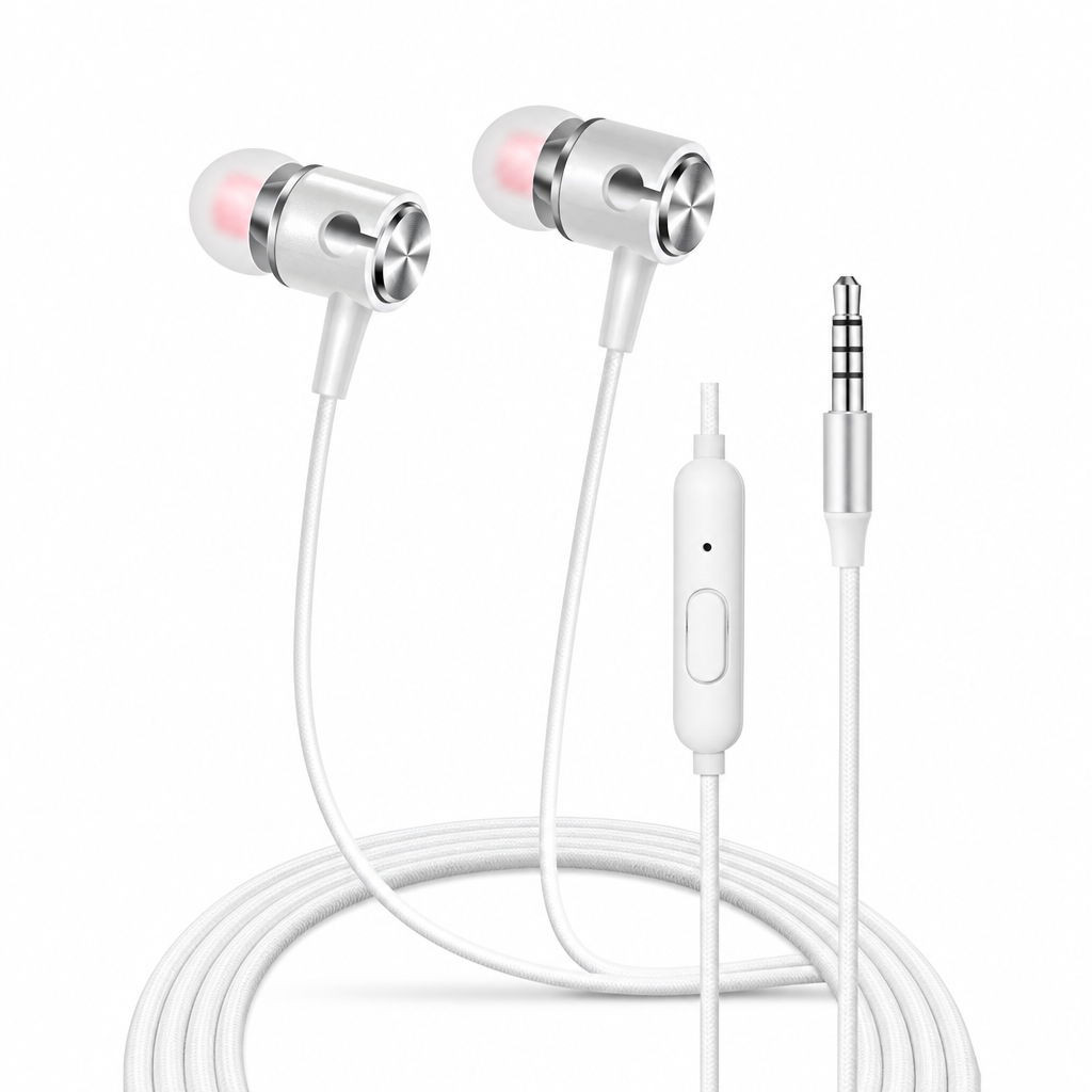 240 Pieces Wired Earphoneses with Microphone, In-Ear Design, White and Silver