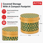 96 Pieces Round Woven Storage Box with Lid, Green Geometric Pattern, 14 x 14 x 12 cm