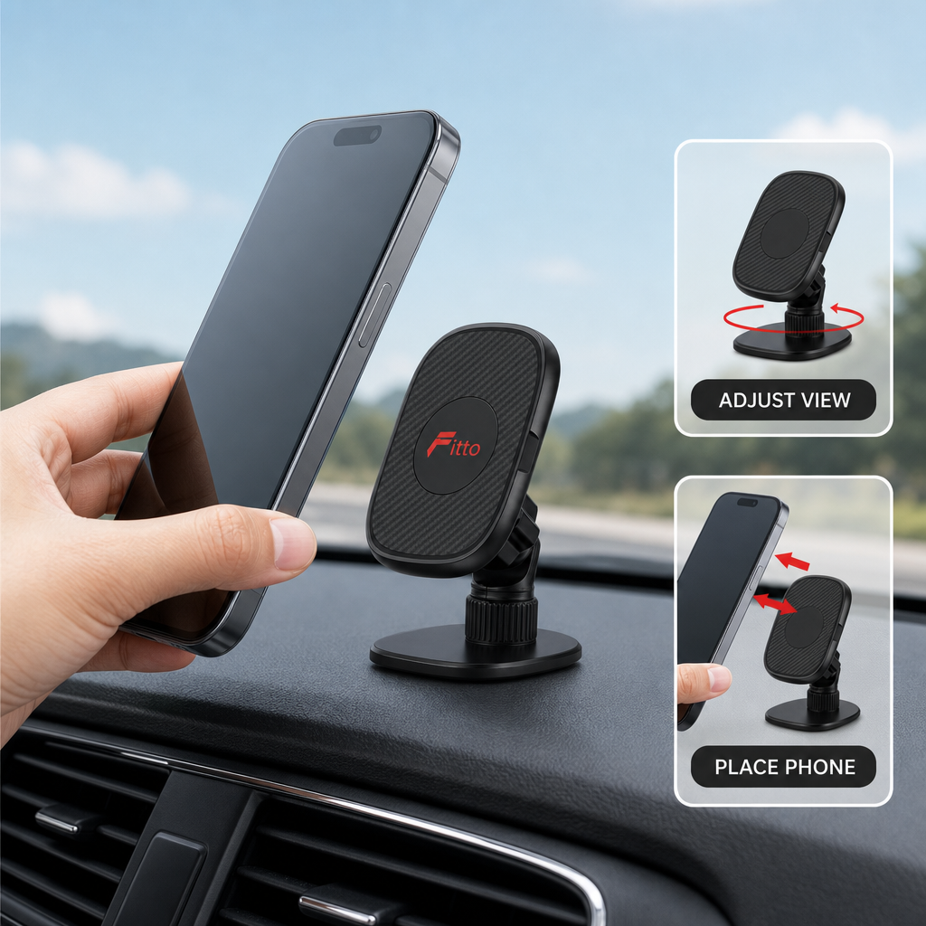 96 Pieces Magnetic Car Phone Holder, HL-170 Dashboard Mount with Adhesive Base, 360-Degree Rotation, Black, 1 Piece