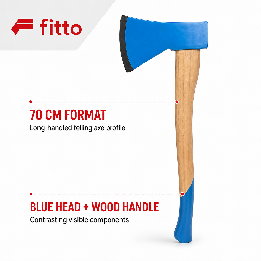 72 Pieces Felling Axe with Wooden Handle, 70 cm, Blue/Natural Wood, 1 Piece