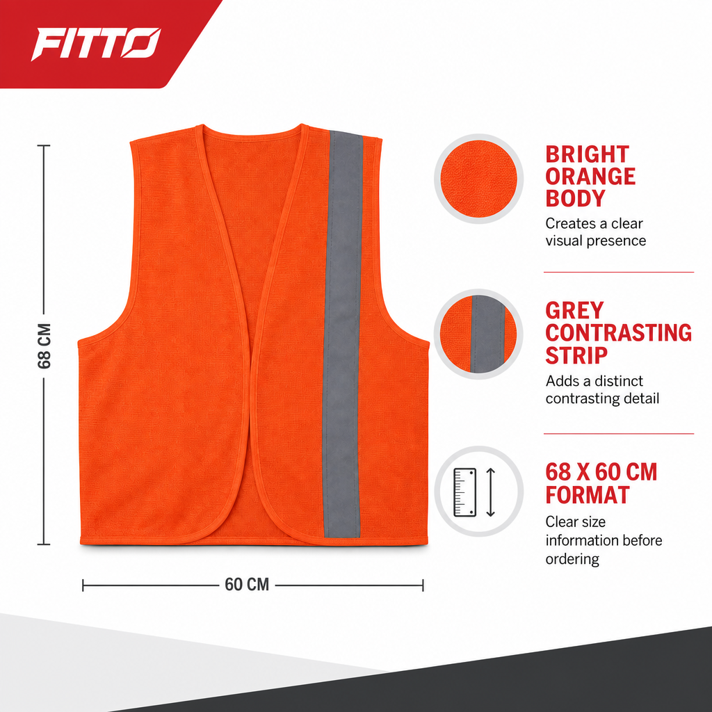 144 Pieces High-Visibility Reflective Safety Vests, 68 x 60 cm, Orange and Grey, 1 Piece