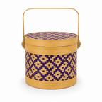96 Pieces Round Woven Storage Box with Lid, Purple Pattern, 14 x 12 cm