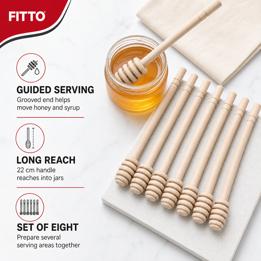 96 Pieces Natural Wooden Honey Dipper Sticks, 8 Pieces, 22 cm Kitchen Utensils for Honey and Syrup Serving