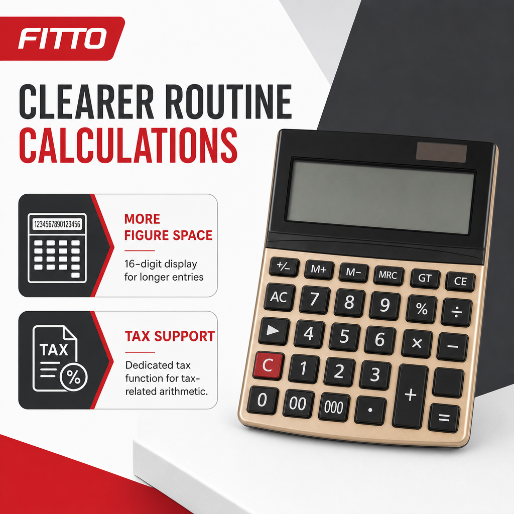 72 Pieces 16-Digit Electronic Calculators with Tax Function and Dual Power, Black and Gold, 1 Piece