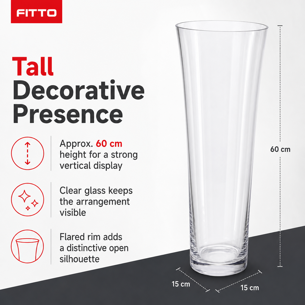 48 Pieces Tall Clear Glass Decorative Vase, Flared Rim, 60 cm