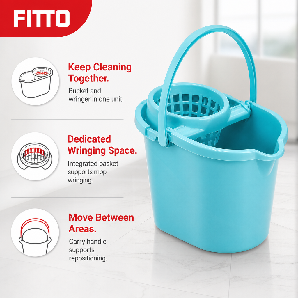 72 Pieces Blue Compact Mop Bucket with Wringer, Carry Handle, 42 x 32 x 30 cm