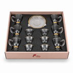 48 Pieces Clear Textured Glass Tea and Coffee Set with Gold Accents, 18 Pieces