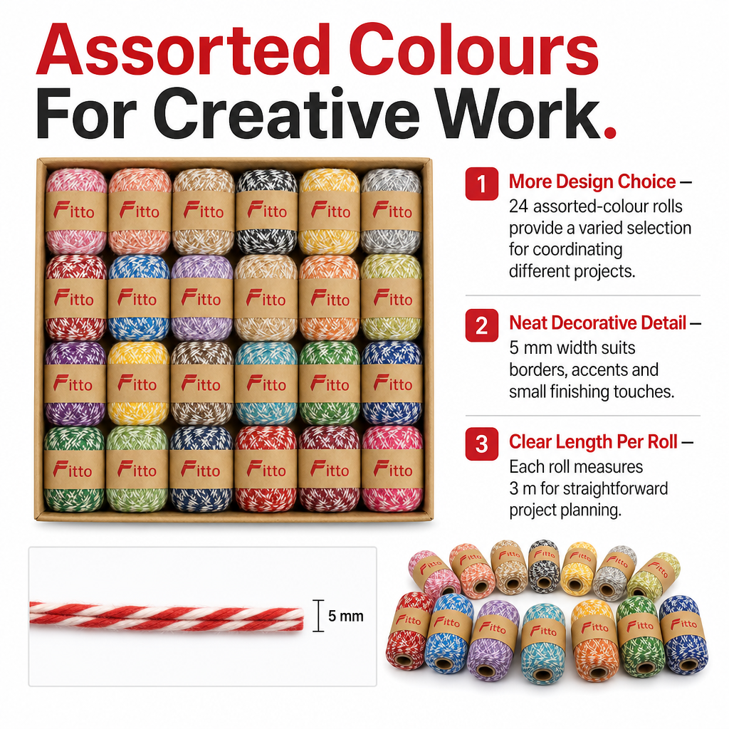 96 Pieces Ribbon Rolls, Assorted Colours, 5 mm x 3 m, 24 Rolls for Crafting, Wrapping and Decorative Projects