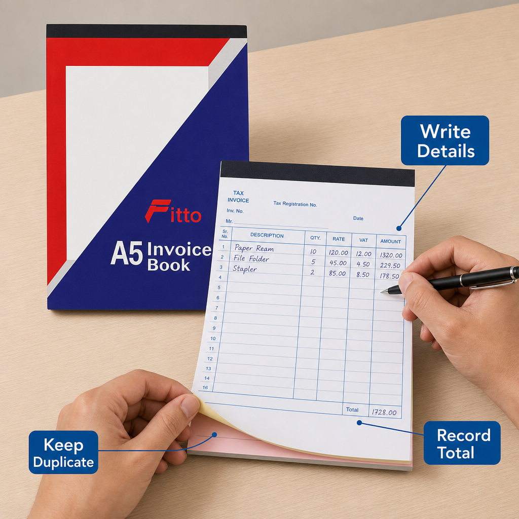 144 Pieces A5 NCR Invoice Books, 14.8 x 21 cm, 50 Duplicate Sets, 1 Piece