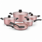 48 Pieces 11-Piece Non-Stick Cookwares Set, Peach Blossom Colour for Everyday Cooking