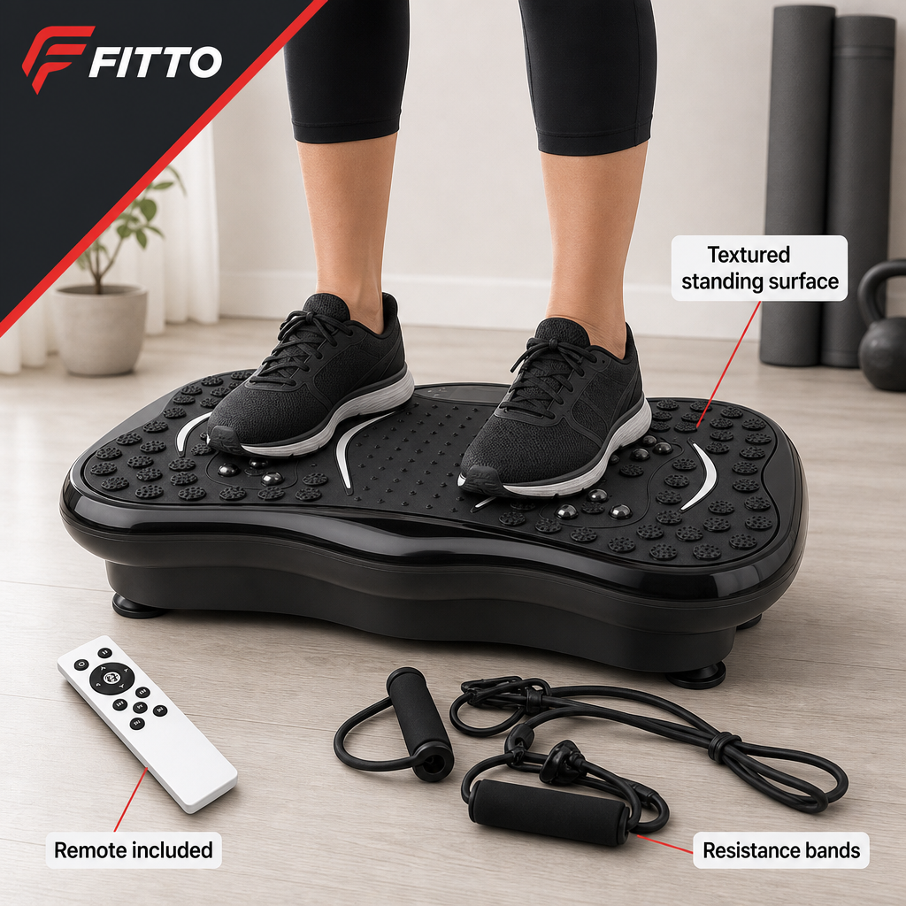 48 Pieces Vibration Exercise Platforms with Resistance Bands and Remote, Small Black Shaking Training Board