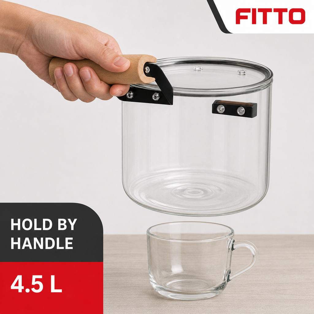 60 Pieces Glass Kettle and Teapot 4.5 L Clear and Black with Wooden Handle, 1 Piece