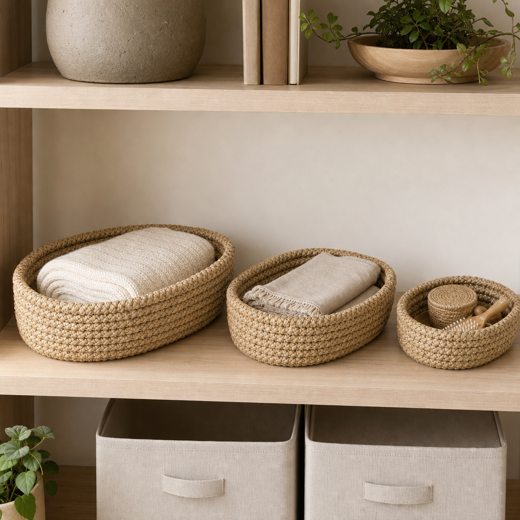 48 Pieces Oval Woven Basket Set, Natural, 3 Piece, Home Storage Organizers, 40 x 30 x 18 cm