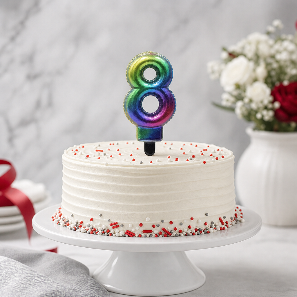 240 Pieces Rainbow Metallic Number 8 Cake Candle, 3 in, 1 Piece