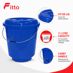 96 Pieces Plastic Bucket with Lid and Carry Handle, 11 Litre, Blue