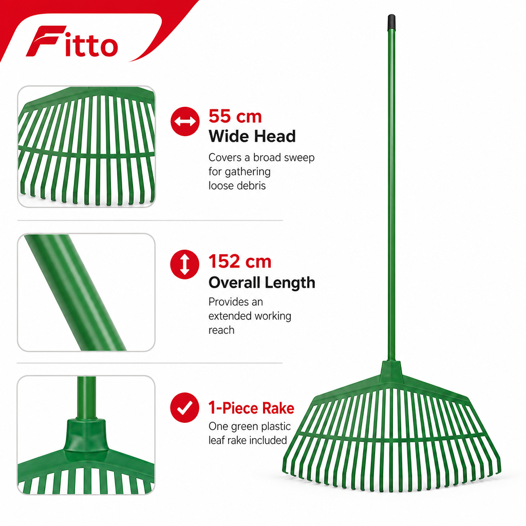 96 Pieces Wide Plastic Leaf Rake, 152 cm Overall, Green, 1 Piece