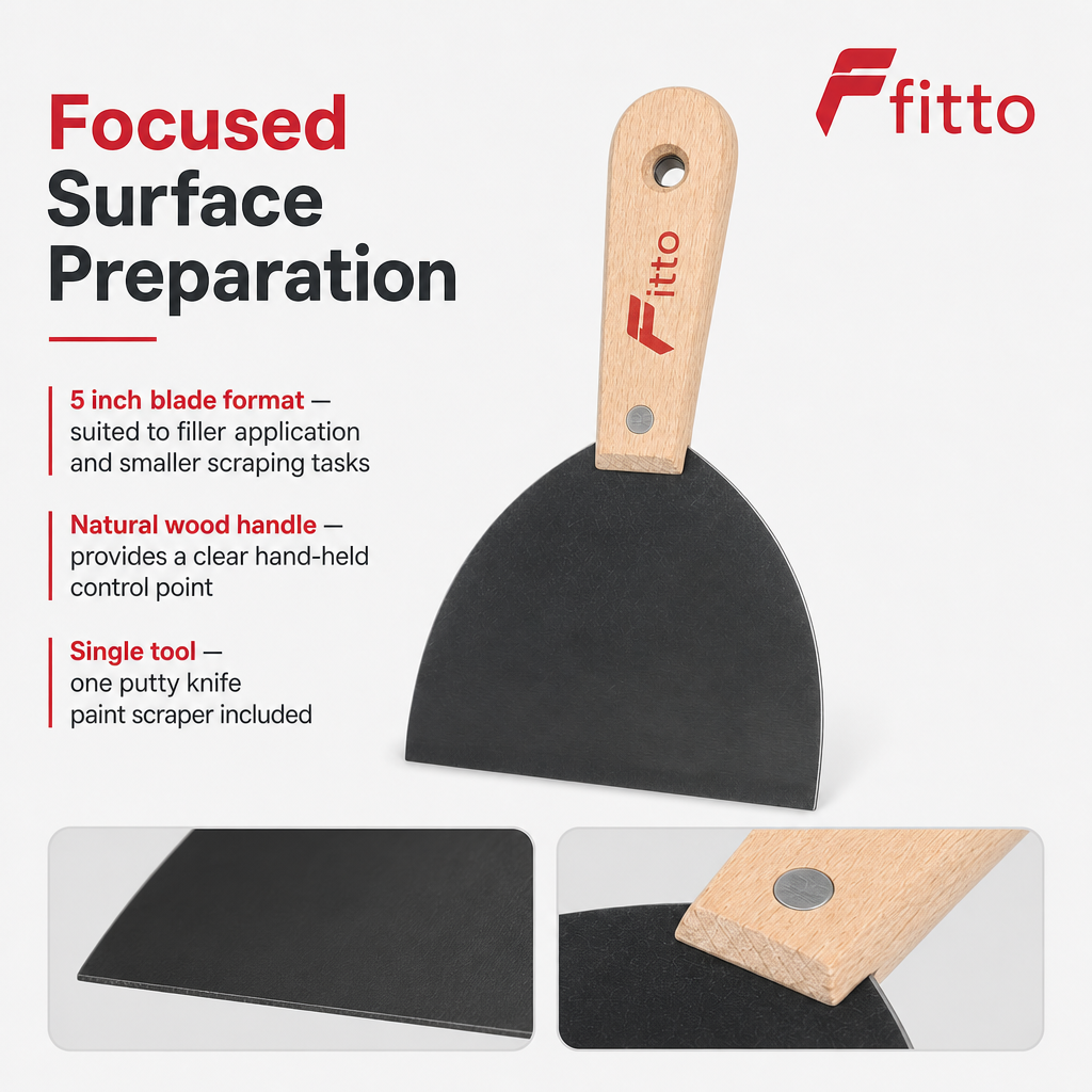 120 Pieces 5 Inch Putty Knife Paint Scraper with Wooden Handle, Natural Wood and Black, 1 Piece