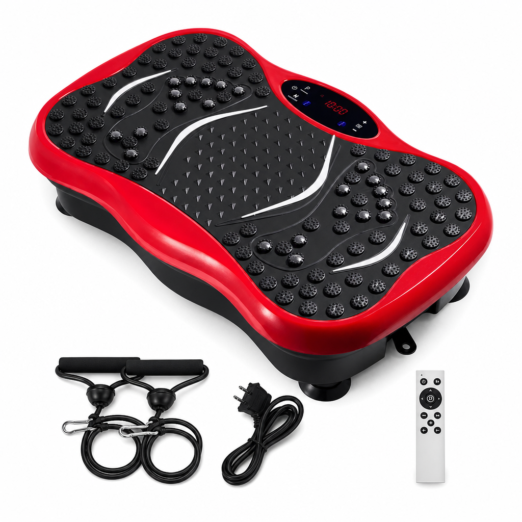 48 Pieces Vibration Exercise Platforms, Small Red Shaking Machine with Plastic Housing, Resistance Bands and Remote, 60 x 36 x 16 cm