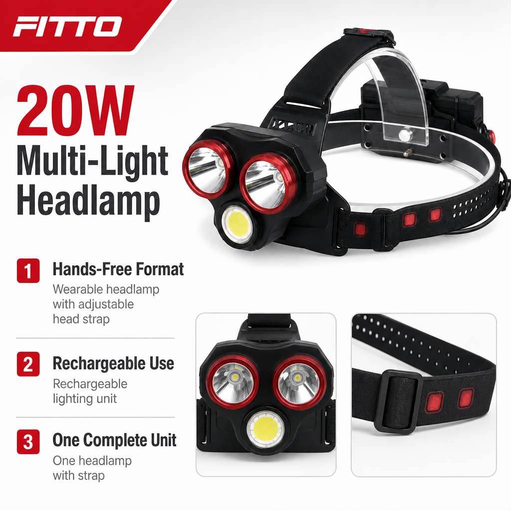 72 Pieces 20W Rechargeable Multi-Light LED Headlamp with Adjustable Head Strap