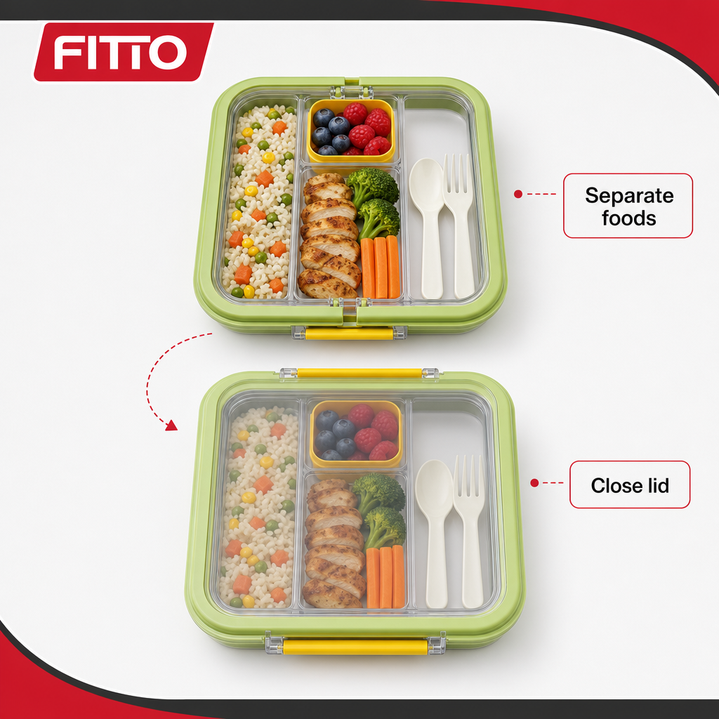 96 Pieces Green Rectangular Compartment Lunch Box with Secure Lid and Cutlery, 1 Piece