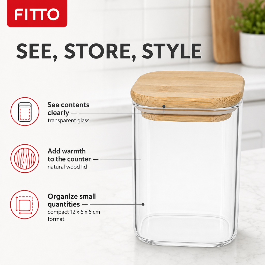 144 Pieces Glass Storage Jar with Wooden Lid, 12 x 6 x 6 cm, Clear and Natural Wood, 1 Piece