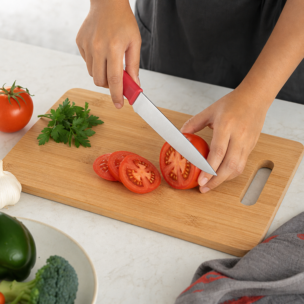 96 Pieces 8 Inch Kitchen Knives with Red PVC Handle and Silver Blade, 1 Piece