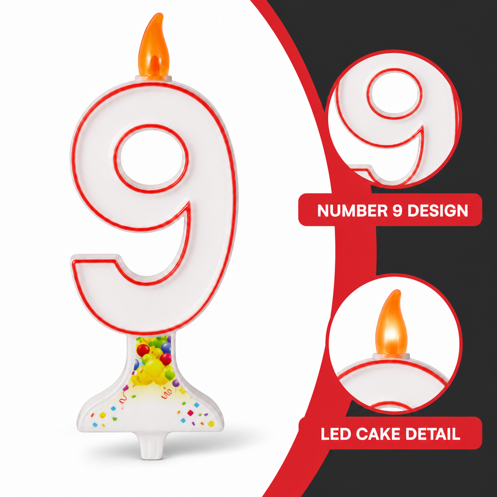 120 Pieces Mixed Colour LED Number 9 Cake Candle for Birthday Celebrations