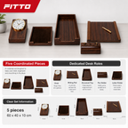 48 Pieces 5-Piece Executive Desk Set with Clock, Writing Pad, Document Tray, Pen Holder and Letter Holder, Wood-Finish
