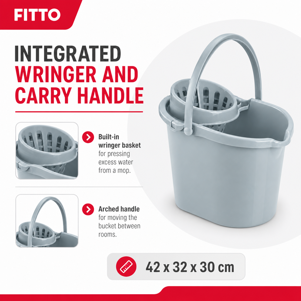 72 Pieces Compact Mop Bucket with Wringer and Carry Handle, Grey, 42 x 32 x 30 cm