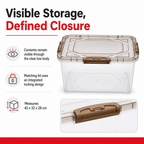 72 Pieces Clear Plastic Storage Box with Locking Lid, Brown Accents, 42 x 32 x 28 cm