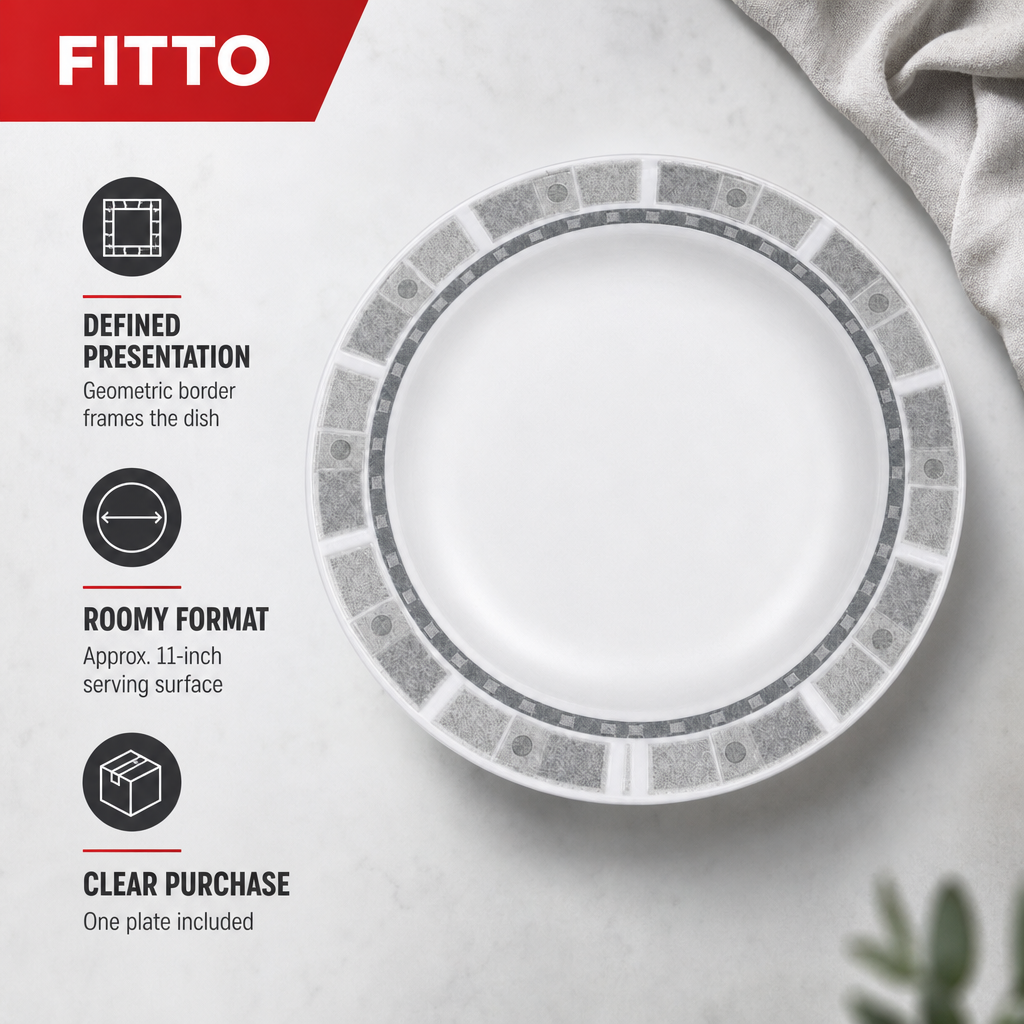 96 Pieces Soup Plate, 11 Inch Round Grey Plate with Geometric Border for Dining Table Settings