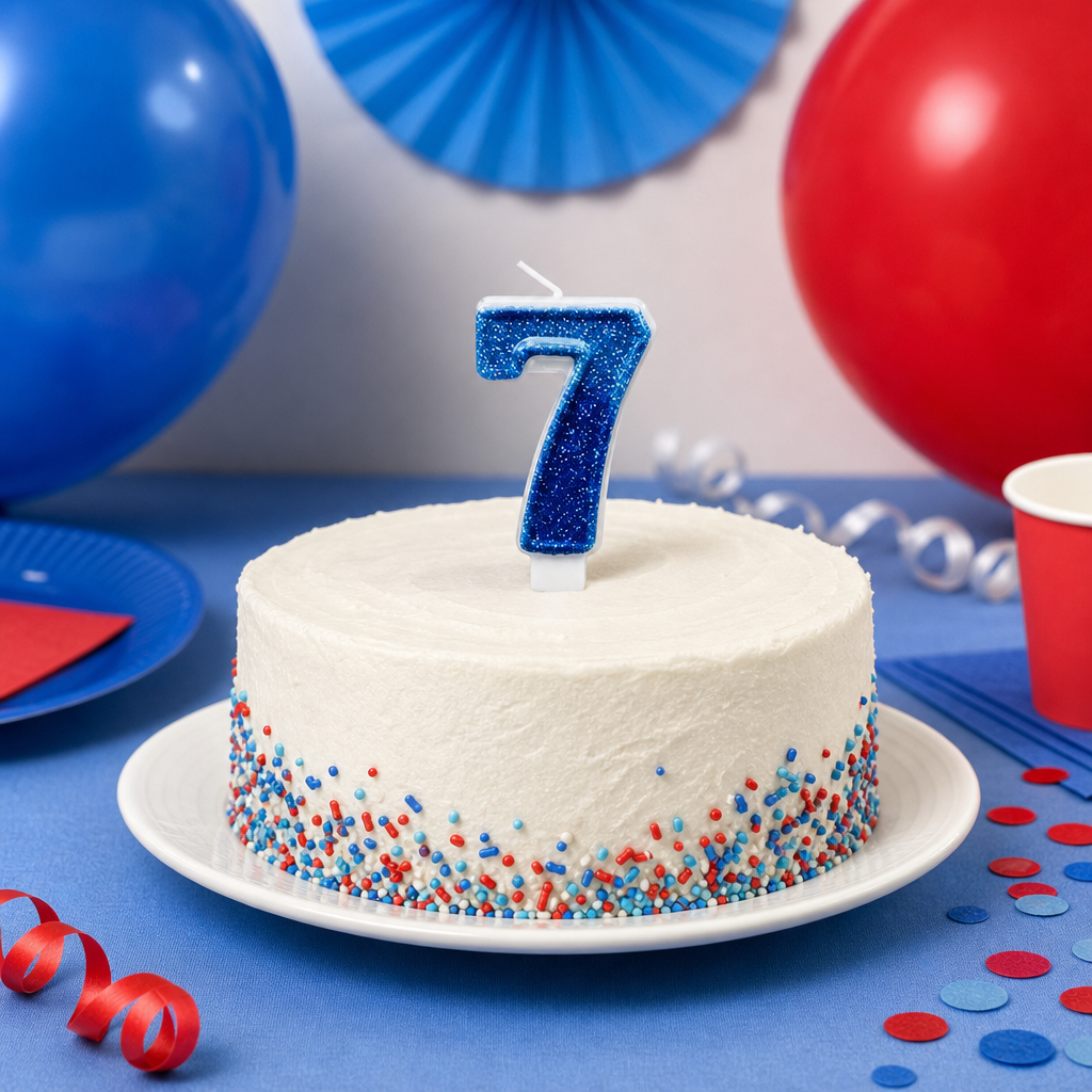240 Pieces Number 7 Birthday Cake Candle, Light Blue and Blue Glitter Design, 2 Inch, Single Candle