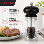 144 Pieces Manual Pepper Grinder, Black and Clear, Hand-Operated Seasoning Mill, 25 x 8 x 8 cm, 1 Piece