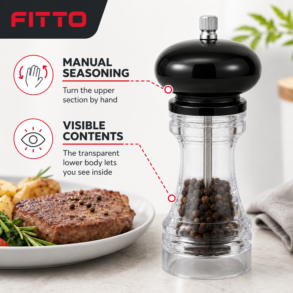 144 Pieces Manual Pepper Grinder, Black and Clear, Hand-Operated Seasoning Mill, 25 x 8 x 8 cm, 1 Piece