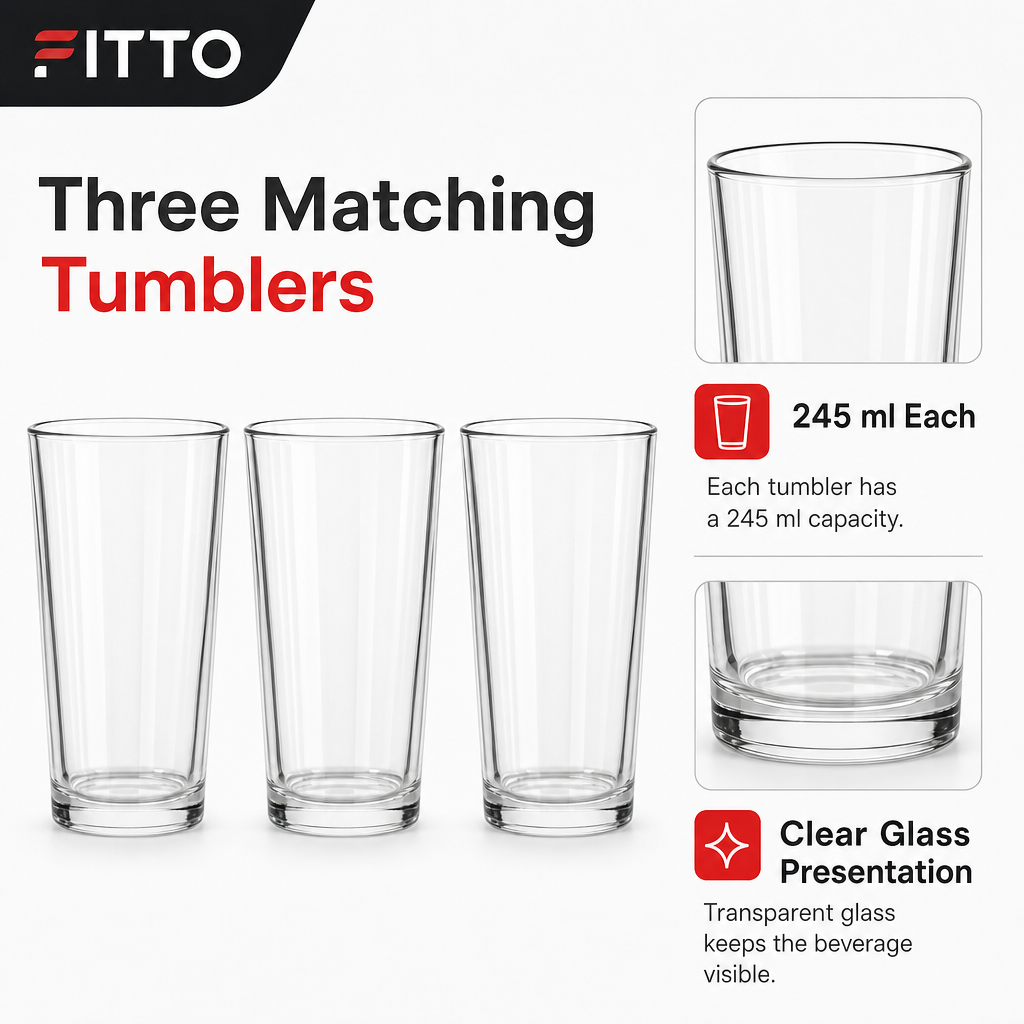 96 Pieces Glass Tumbler Set, 245 ml, Clear, 3 Pieces