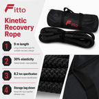 48 Pieces Kinetic Vehicle Recovery Tow Rope, 9 m, 8.2 Ton, 30% Elasticity, Black