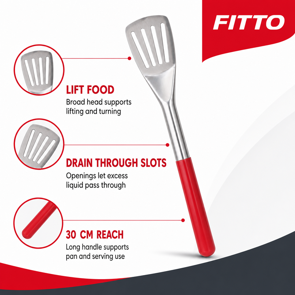 120 Pieces Stainless Steel Slotted Turner with Red Handle, 30 cm Kitchen Cooking Utensils