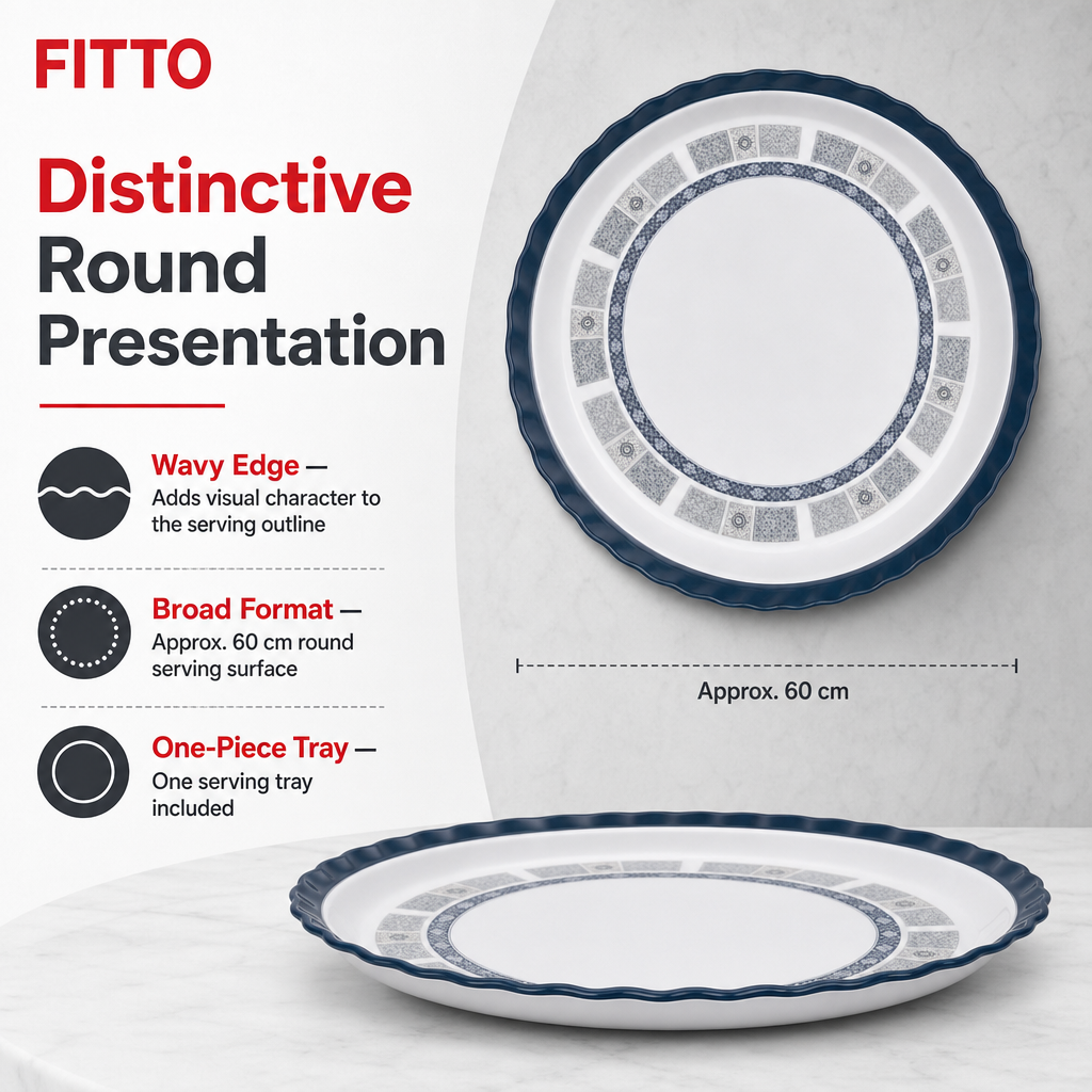 60 Pieces Melamine Round Wavy Serving Trays, 60 cm