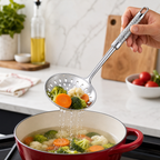 120 Pieces Silver Stainless Steel Skimmer Spoon, Perforated Kitchen Strainers, 35 x 8 cm, 1 Piece