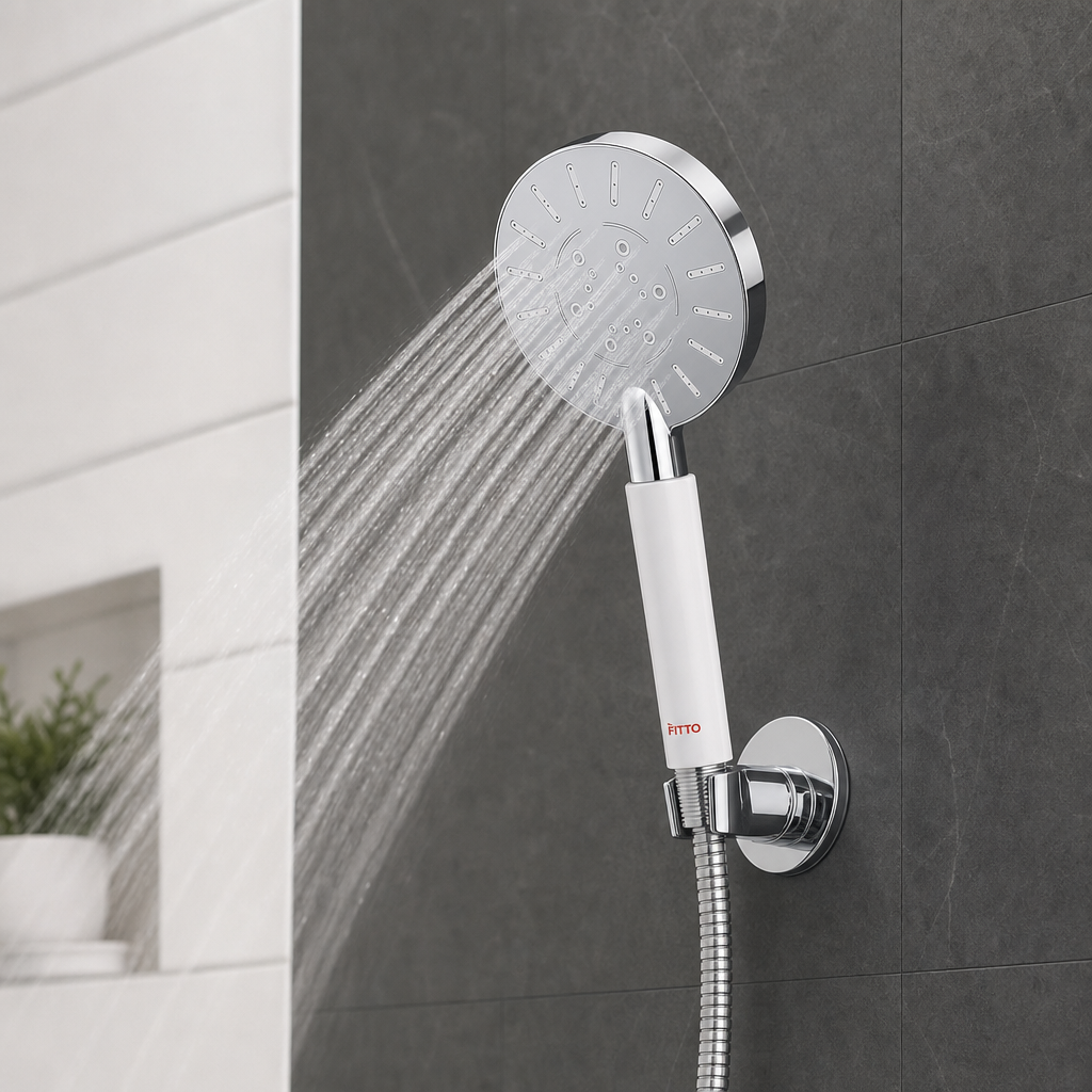 96 Pieces Chrome Hand Shower Head with White Handle and 1.5 m Flexible Hose