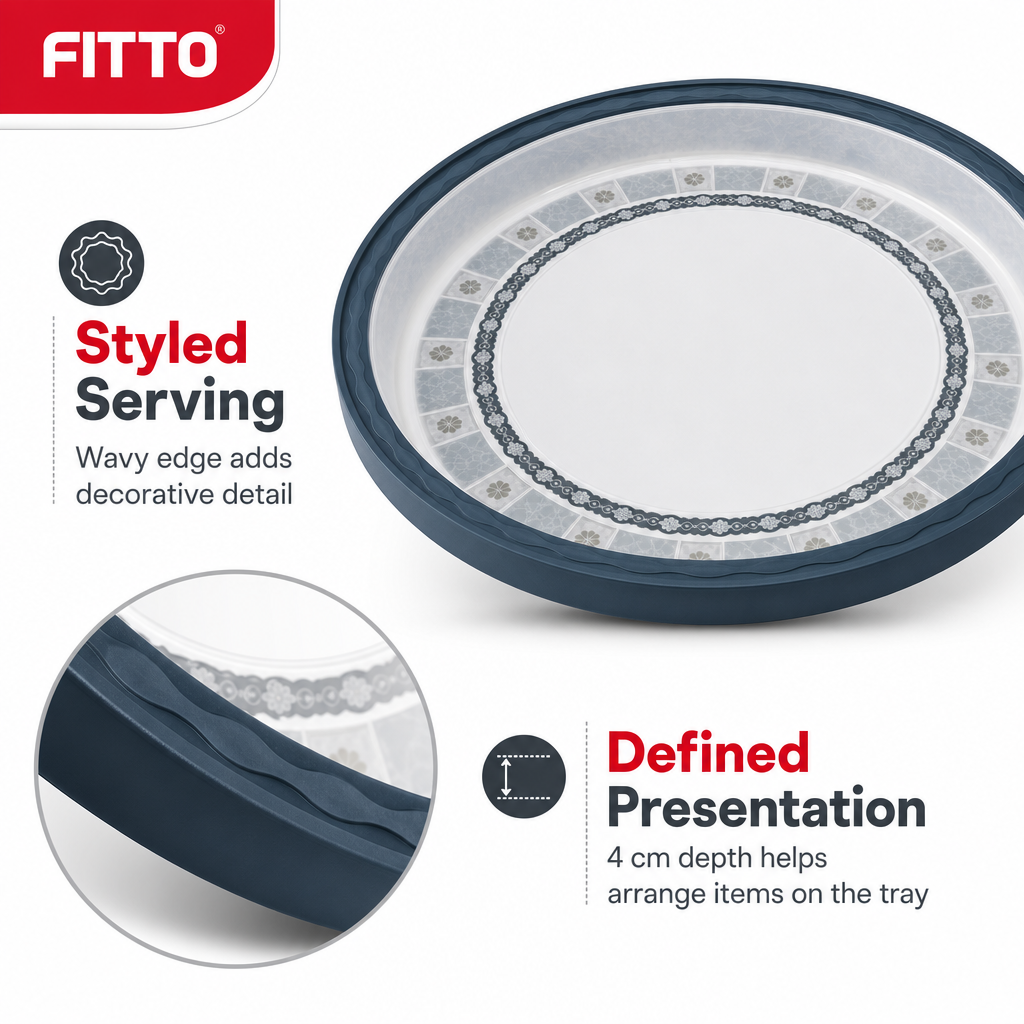 96 Pieces Melamine Round Wavy Serving Trays, 35 cm