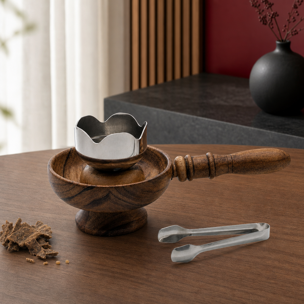 72 Pieces Wooden Incense Burner with Metal Bowl and Handle, 10 Inch